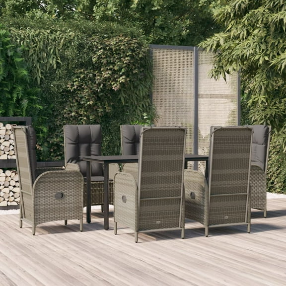 vidaXL 7 Piece Patio Dining Set with Cushions Black and Gray Poly Rattan