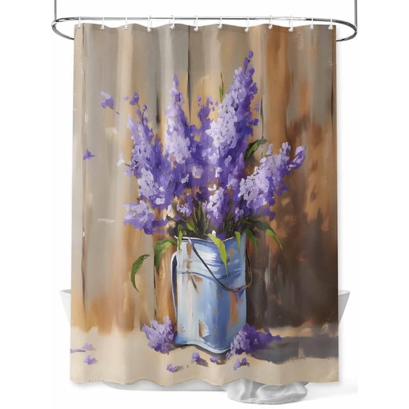 Lavender Long Shower Curtain Set, Waterproof Shower Curtains for Bathroom, Spring Floral Purple Watercolor Vintage Washable Fabric Cloth Bath Curtain for Bathtub Decoration with Hooks 72x84 Inches