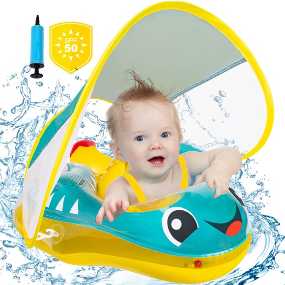 Flotteur de Piscine pour Bébé Gonflable, Anti-Basculement, le Plus Récent avec Auvent de Protection Solaire SPF 50+ et Queue de Soutien Inférieure, Flotteurs pour Bébé pour Piscine, Flotteurs de Piscine pour Nourrisson de 10 à 24 Mois, Grand