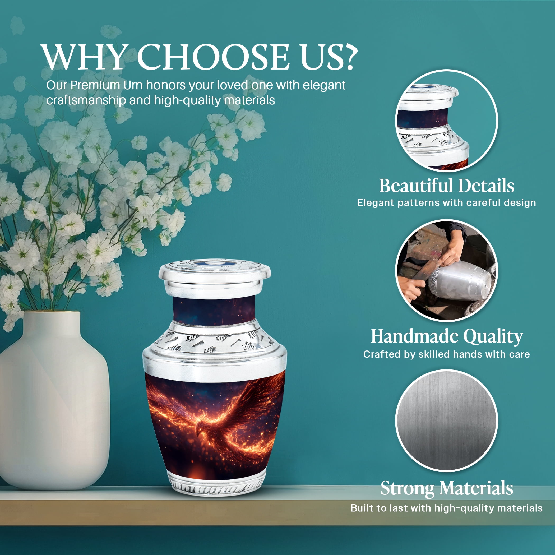 SABURIAL Phoenix Urn - Decorative Funeral Urn for Male & Female Ash - Beautiful Funeral Urns for Adult Dad Ashes - Mini Keepsake Urns for Cremation - 3 Inch - Pack of 2