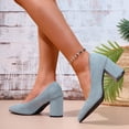 thumbnail image 4 of Rokment Womens High Heels Dress Shoes for Ladies Business Office Work Spring Fall Fashionable Suede Solid Pointed Toe Chunky Block Formal Dressy Pumps with 3 Inch Heeled Blue Size 7.5, 4 of 8