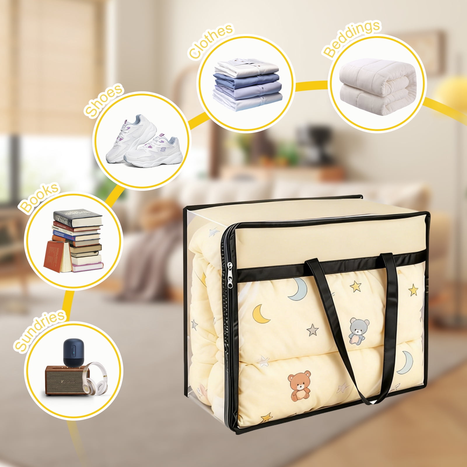 Lumikrypt 6 Pack Clear Clothes Storage Bags, 40L Blanket Storage Bag with Zipper and Handle, Foldable Closet Organizer, Moving Bags for Bedding, Clothing, Comforters