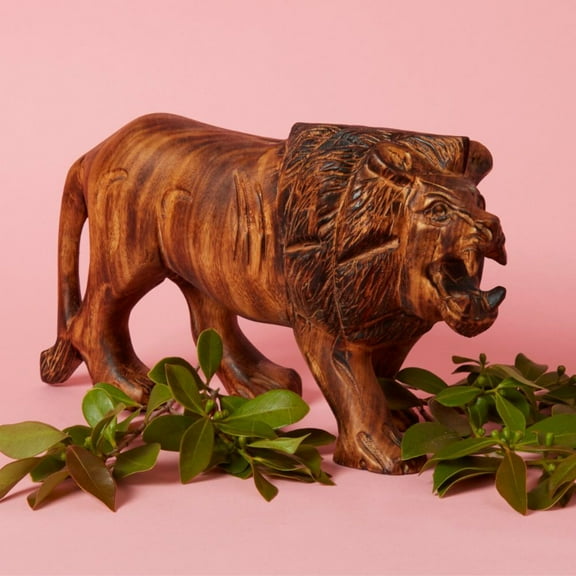 Seared Wood Large Lion Sculpture