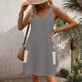 thumbnail image 4 of Atogsazn Women Casual Dress Summer Loose Solid Color Sleeveless V-Neck Dress Plus Size T-Shirt Dress with Pockets Gray L, 4 of 5
