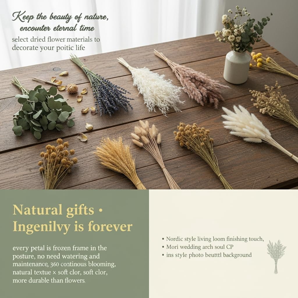 500PCS Dried Pampas Grass Bouquet  Floral Decor for Home Wedding Photoshoot