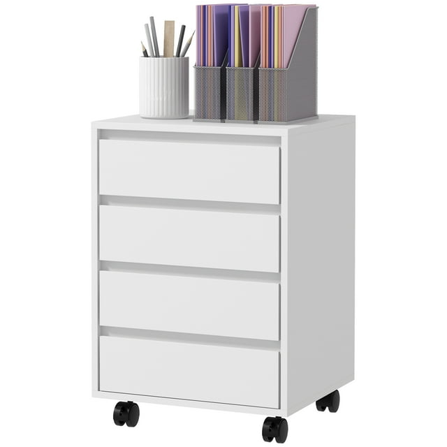 CoSoTower 4 Drawer File Cabinet, Vertical Filing Cabinet with Wheels, Modern Printer Stand for Home Office, White