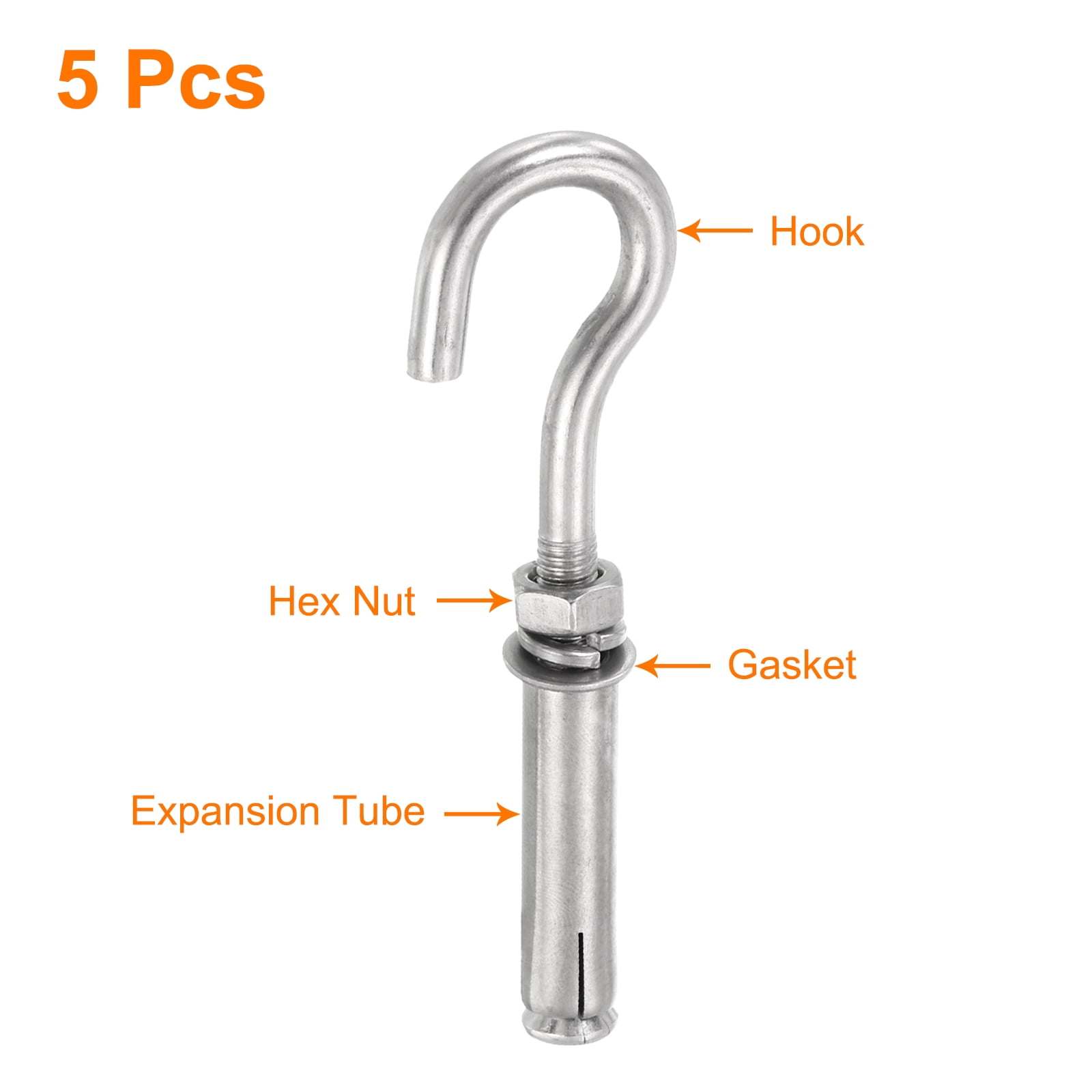 5 Pack M10 304 Stainless Steel Expansion Hook, Small Open Cup Expansion Bolt Screw Concrete Hook