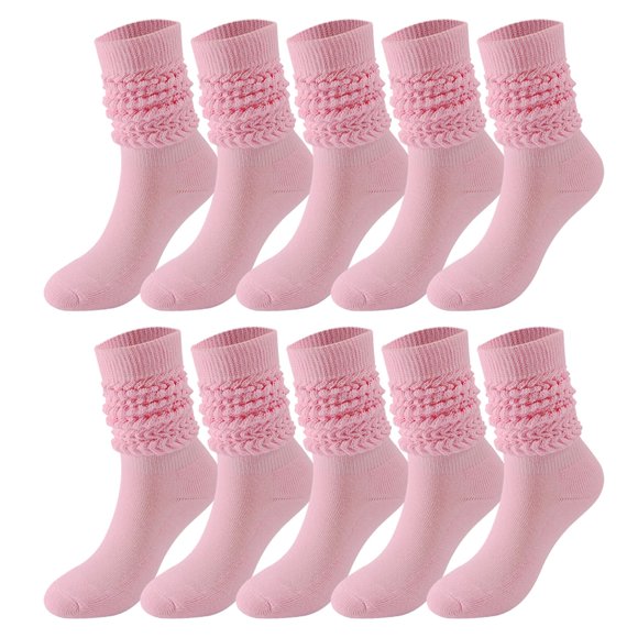 Alitao Crew Socks Slouch Socks 5 Pairs Soild Color Socks Women Thigh High Boot Socks Soft Scrunch Socks Fluffy Socks Cotton Socks Pink One Size