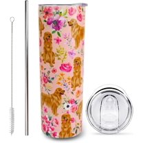 Golden Retriever Gifts for Women Cute Dog Tumbler Coffee Cup for Women Golden Retriever Travel Mug 20 Oz Stainless Steel Insulated Water Bottle With Lid and Straw