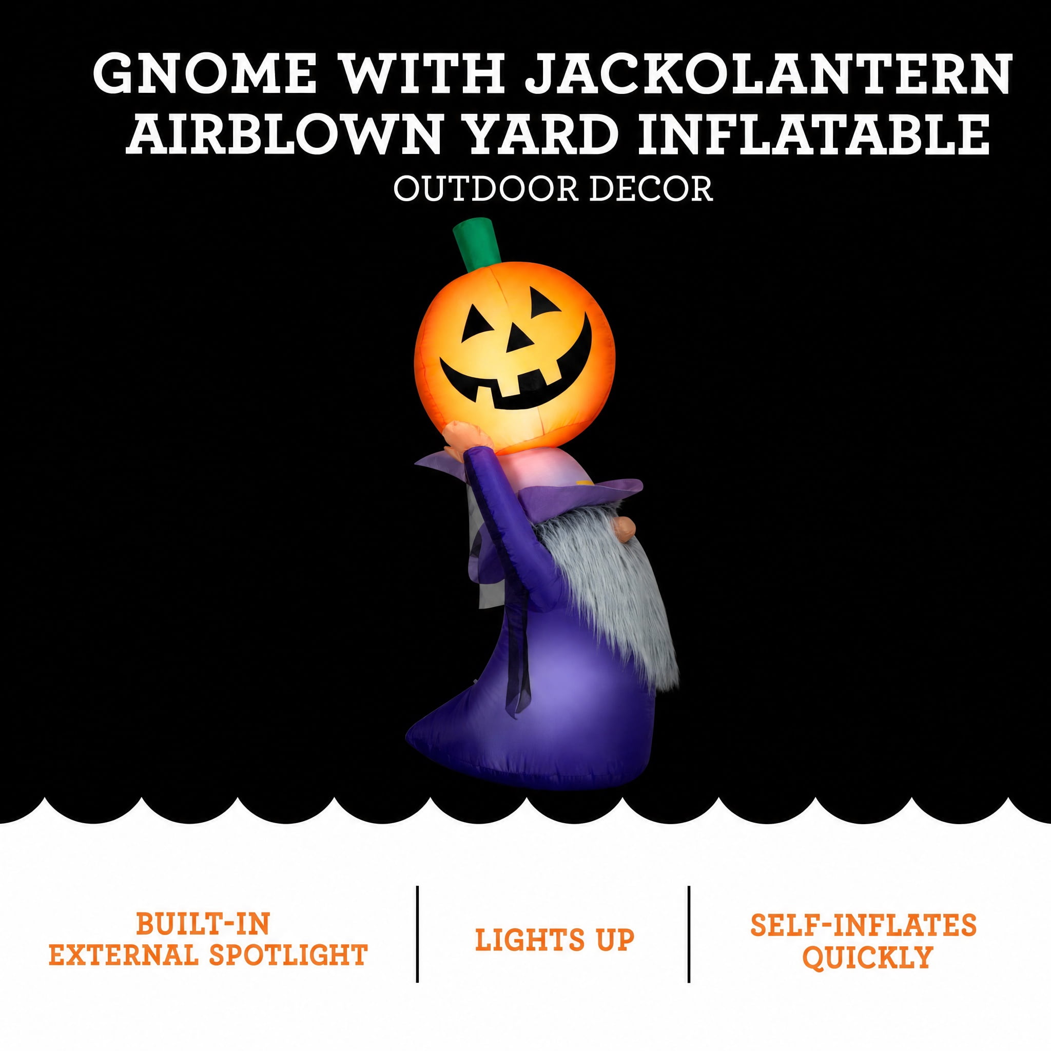 Gnome with Jack-o'-Lantern Airblown Yard Inflatable, Multicolor, 4.5', Halloween by Way To Celebrate