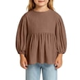 thumbnail image 5 of Yeaiivve Girls Long Sleeve Peplum Tops Cotton Linen Casual Babydoll Shirts for Baby Toddler Girl Solid Color Ruffle Hem Blouse Kids Fall Clothes Coffee 0-1 Years, 5 of 7