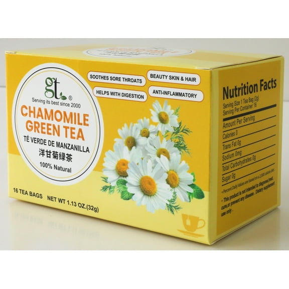 GT Chamomile Green Tea, 1.13 Ounce Box (16 Tea Bags)