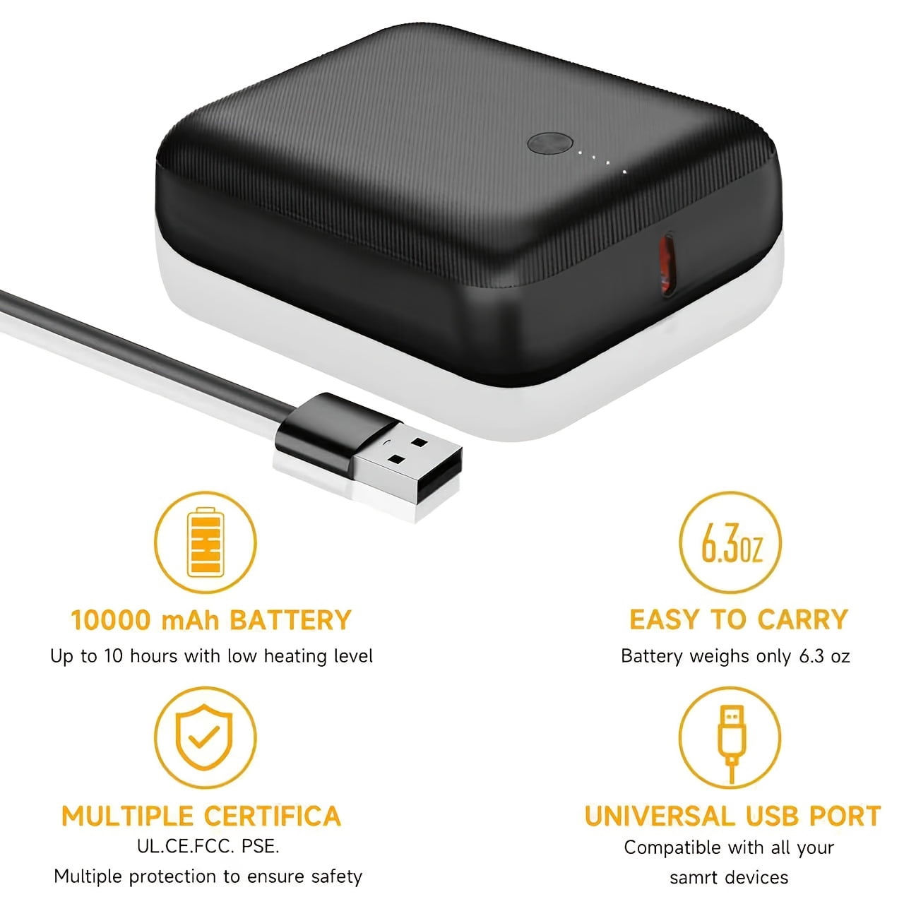 5V 3A Rechargeable Battery Pack For Heated Vest 10000mAh Battery, Power Bank Suitable For Smart Phone, Wireless Earphone, for smart Watch