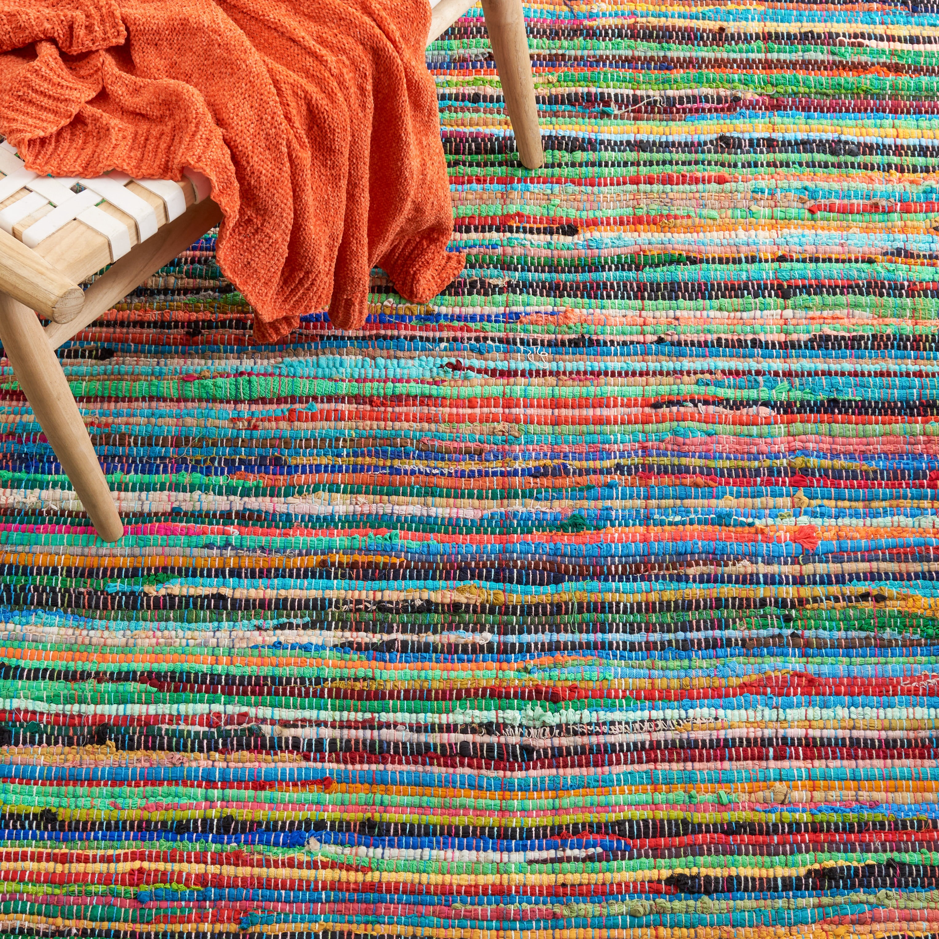 SAFAVIEH Rag Petar Striped Cotton Runner Rug, Green/Multi, 2'3" x 10'