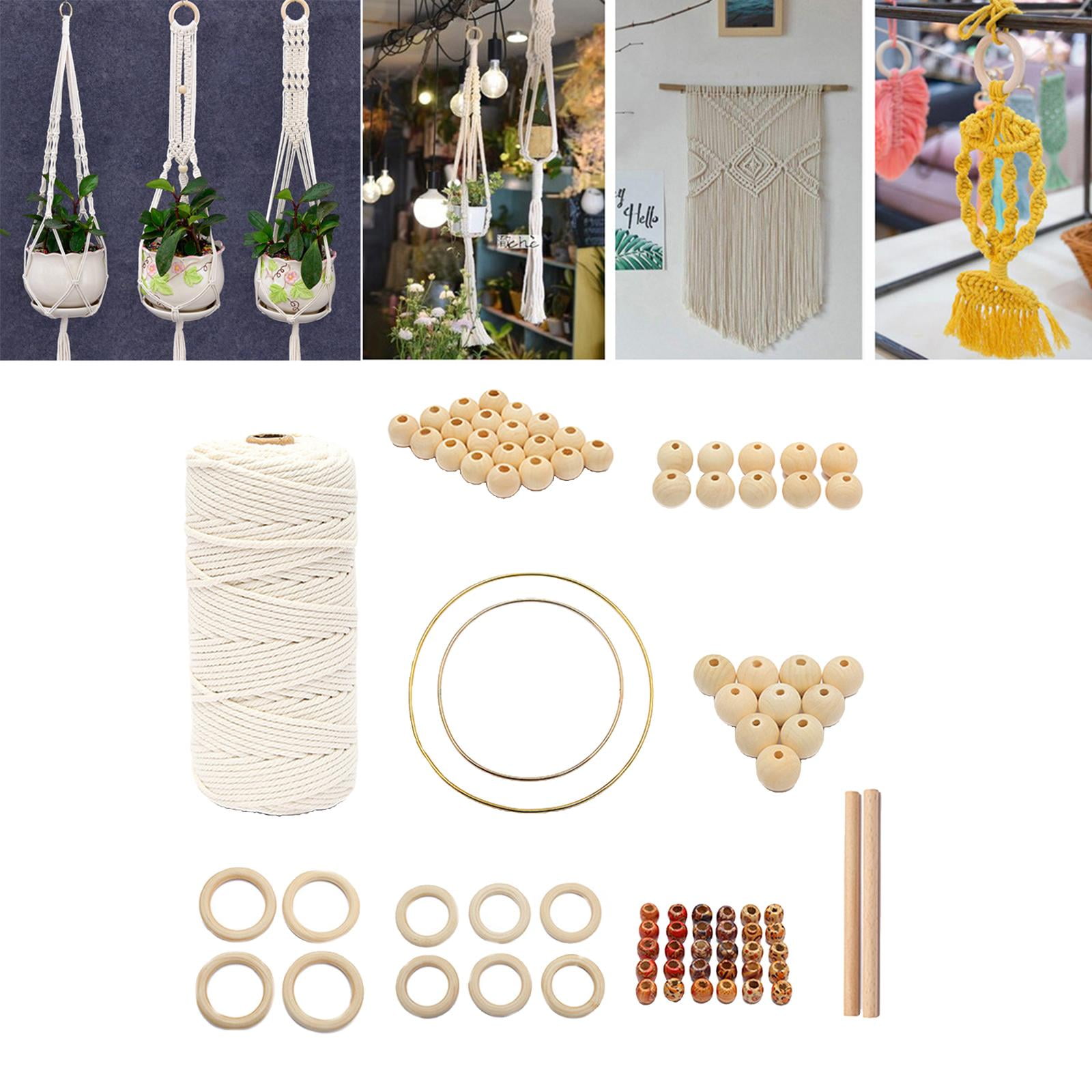 FVDPWYE Macrame Cord Natural Rope Macrame Wall Hanging Kit with Wood Beads,Wood Ring and 85 Pieces