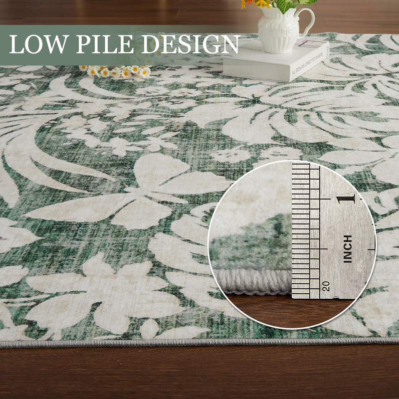 Washable 8x10 Area Rugs for Living Room Non-Slip Soft Modern Botanical Floral Rugs Accent Floor Carpet for Bedroom Dining Room Green