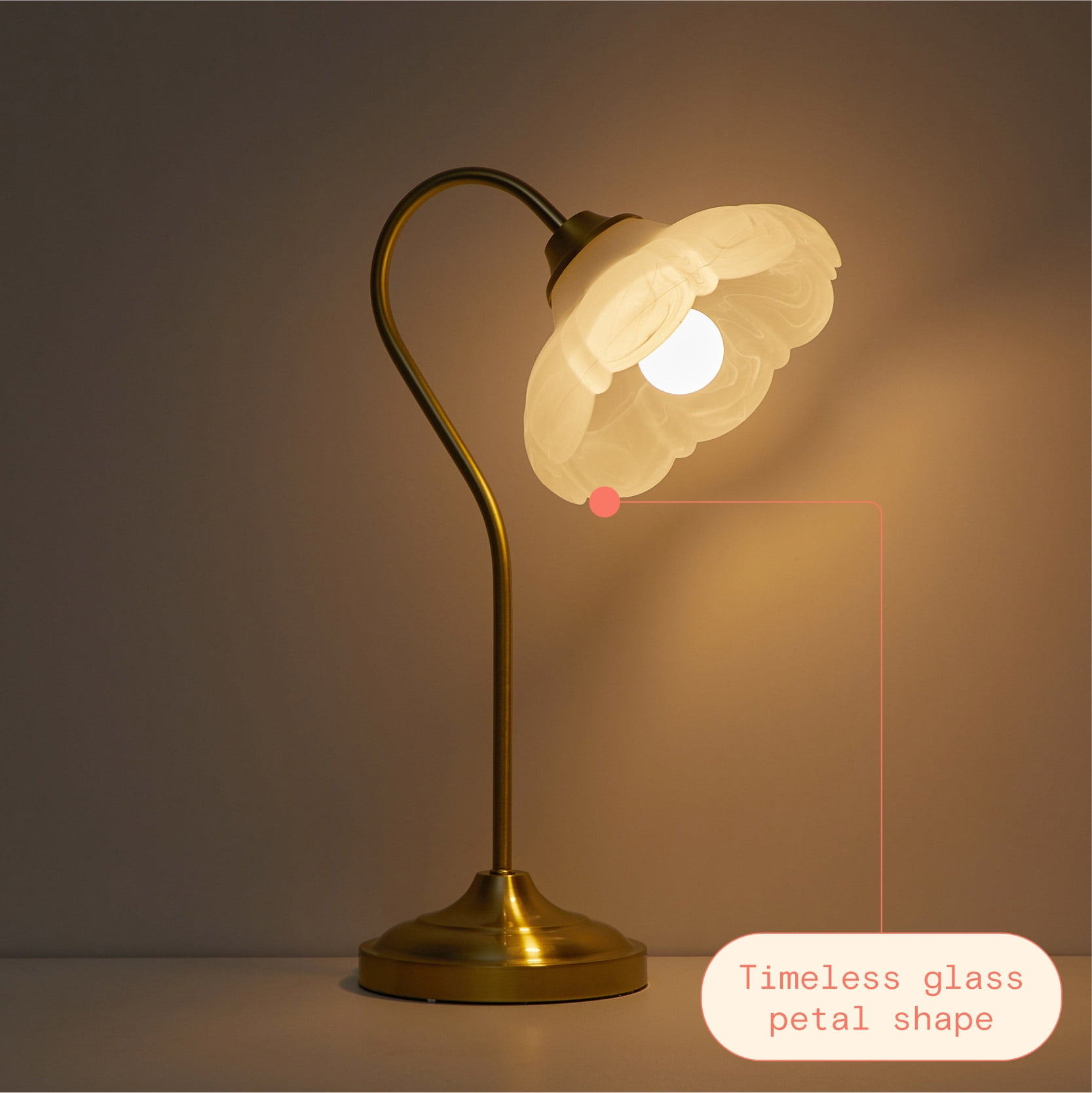 Beautiful by Drew Barrymore 19" Gold Metal Table Lamp with Glass Petal Shade