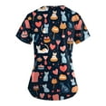 thumbnail image 3 of Xyxonk Scrub Tops Women's Cartoon Printed Plus Size V Neck Shirts Fashion Short Sleeve Stretch Care Uniforms with Pockets Navy 4XL, 3 of 5