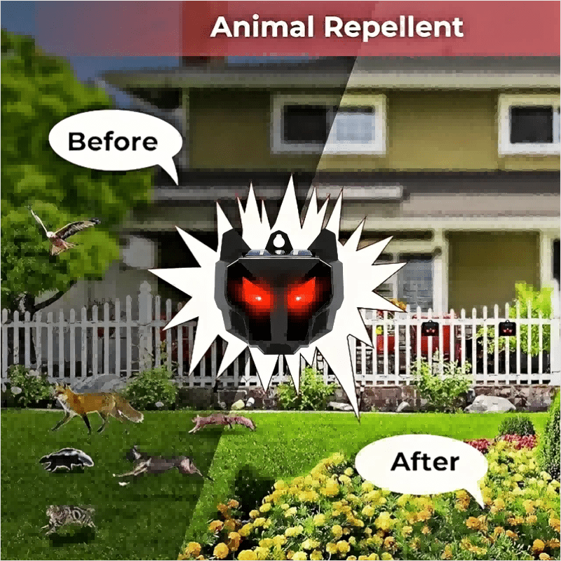 2 Pack Solar Animal Repeller Outdoor with Red LED Lights, Night Guard Animal Predator Repellent for Scares Raccoon Skunk Coyote Deer Repellent for Yard Chicken Coop Garden Farm Protection