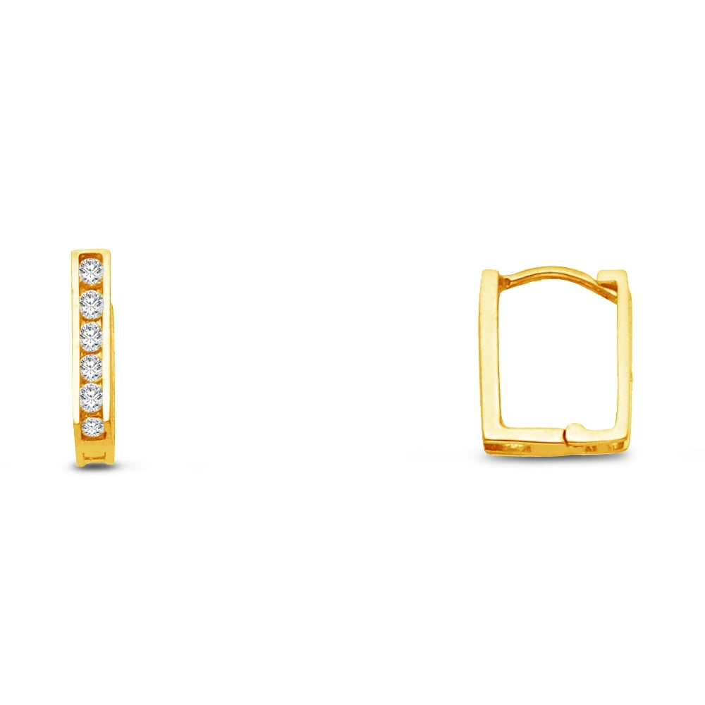 14k Yellow Gold Cubic Zirconia Huggies Earrings, 10mm x 10mm