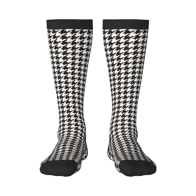 Fotbe Houndstooth Black And White Calcetas Divertidas Estampadas para Hombre y Mujer, Calcetas de Algodón hasta la Rodilla para Caminar, Correr, Enfermería y Embarazo