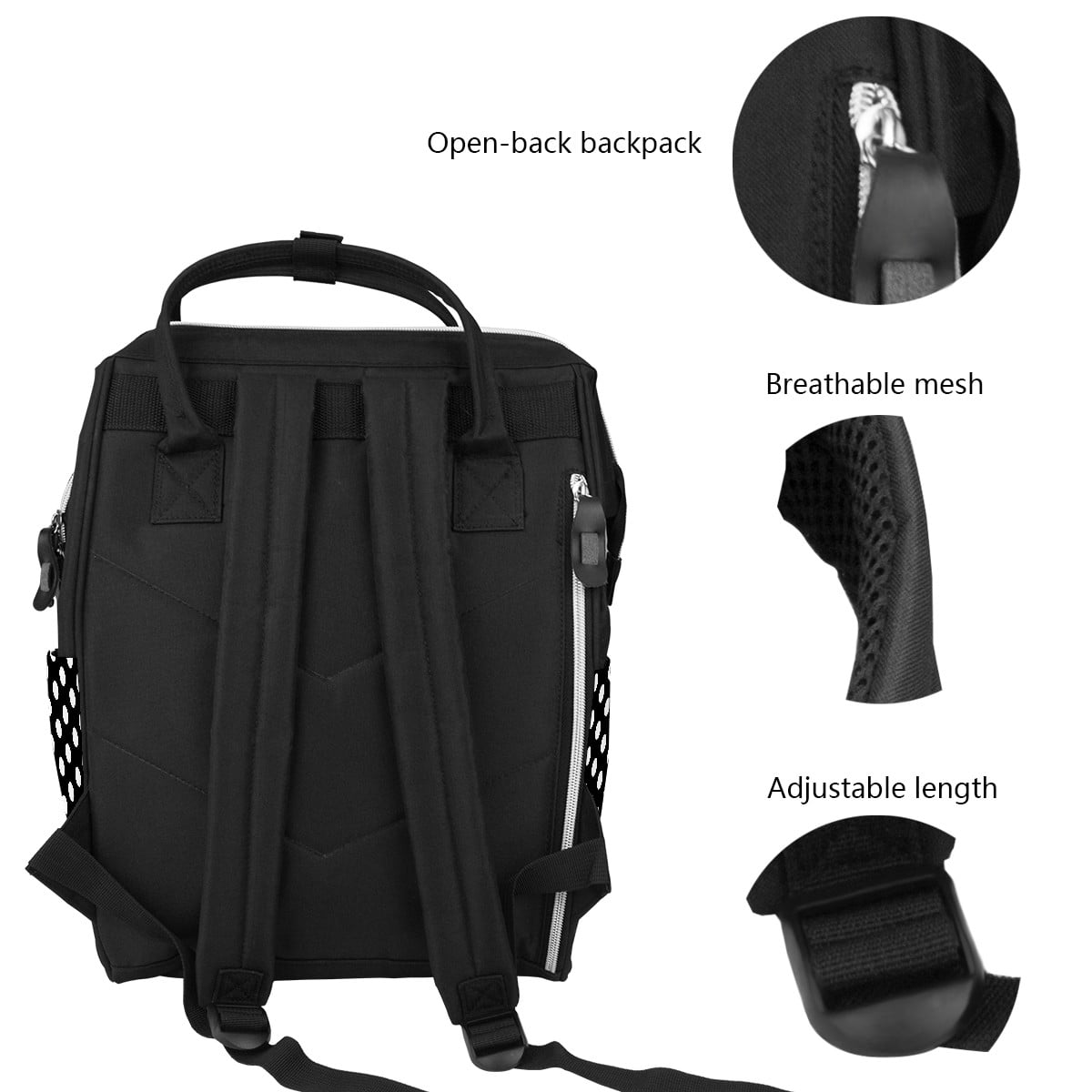 Women Backpack Diaper Bag Baby Nappy Bag, Black White Polka Dot Casual Travel Back Pack, Lightweight Maternity Large Capacity Stylish Outdoor Tote Bag for Men Women Mommy Dad Baby Boy Girl