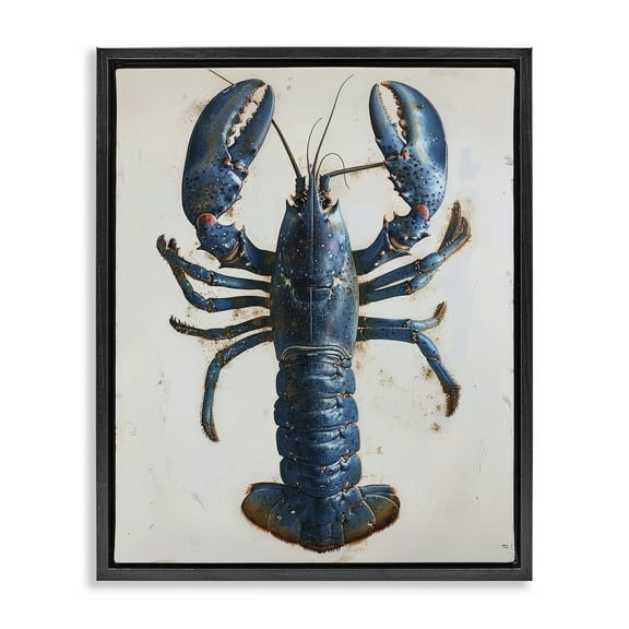 Stupell Industries Cyan Crustacean Lobster Animals Painting Black Floater Framed Canvas Art Print Wall Art, 17 x 21