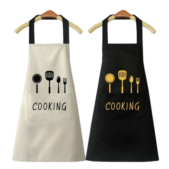 TELOLY 2Pcs Apron,Water-Resistant Design Aprons for Cooking,Generous Pocket Space Chef Apron,Style1