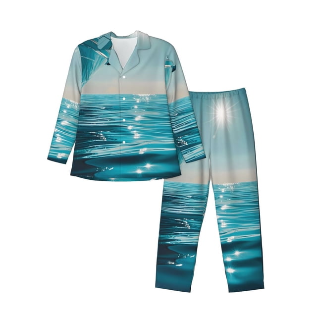 Balery Turquoise Ocean Reflection Pijama para Hombre de Dos Piezas con Manga Larga, Conjunto de Dormir y Descanso Suave con Bolsillos-X-Large