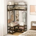 thumbnail image 2 of Costway Corner Garment Rack L-shaped Clothes Rack with Open Shelves & Adjustable Foot Pads Rustic Brown, 2 of 10
