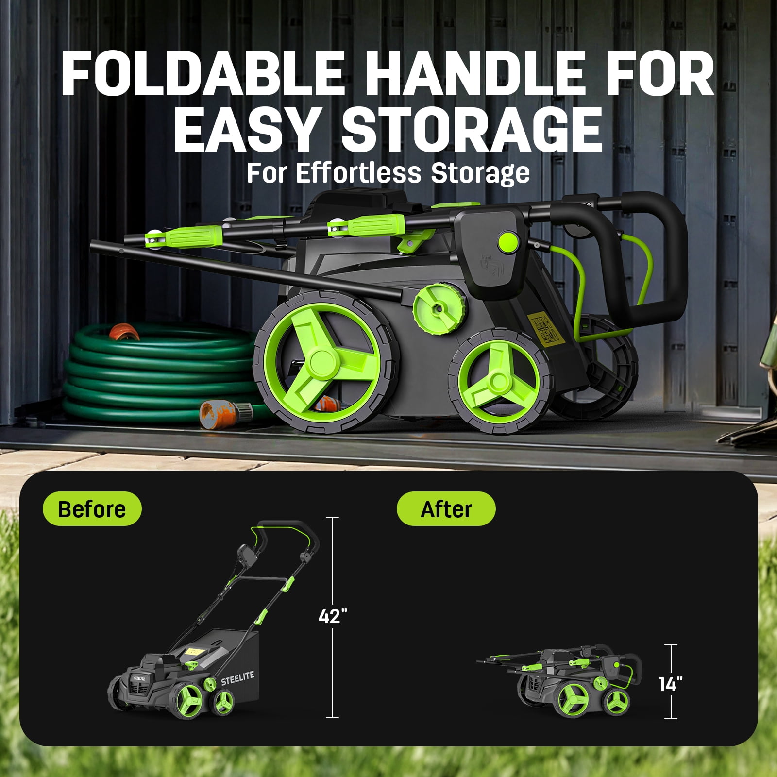 Steelite 2x21V 15-Inch Cordless Dethatcher and Scarifier with Brushless Motor, 2-in-1 Battery Powered Dethatcher with Removable 11.9-Gallon Collection Bag and 2 x 4.0 Ah Batteries