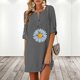 thumbnail image 2 of Vestido de botón de cuello redondo de manga media con estampado casual de verano de moda para mujer Pompotops ghjkhdj14625, 2 of 6