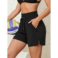 thumbnail image 6 of Sociala Women's Double Layer Swim Bottoms High Waisted Drawstring Bermuda Shorts Swimwear, 6 of 7