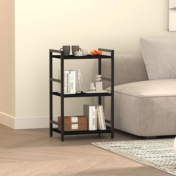 NEWSENDY 3 Tier Small Bookshelf and Bookcase, Industrial Metal Bookshelf, Bookcase Shelf Storage Organizer for Living Room, Bedroom, and Home Office