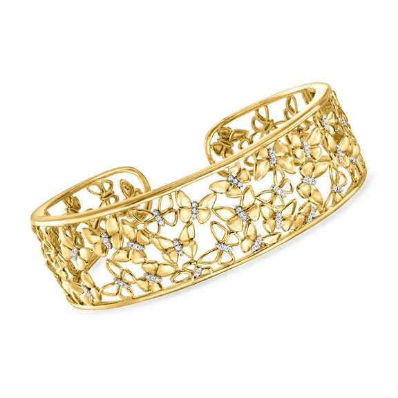 Ross-Simons 0.25 ct. t.w. Diamond Butterfly Cuff Bracelet in 18kt Gold Over Sterling, Women's, Adult