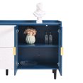 thumbnail image 6 of Sideboard Buffet Cabinet, Kitchen Pantry Storage Cabinet, 55" Coffee Bar Storage Cabinet with 2 Drawers, 2 Open Storage Compartment & 2 Glass Doors, or Kitchen, Living Room, Green, Blue, 6 of 7