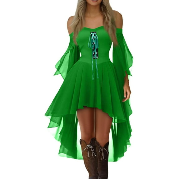 UoCefik Renaissance Faire Costume Women Off The Shoulder Halloween Dress Cos Costumes Plus Size Gothic Clothes Green 3XL