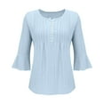 thumbnail image 3 of Scyoekwg Womens Tops V-Neck Button Flared Sleeve Tunic Tops Fall Clothes Fashion Dressy Casual Blouses Vintage Long Sleeve Tops Solid Color Loose Pullover(Sky Blue,L), 3 of 4