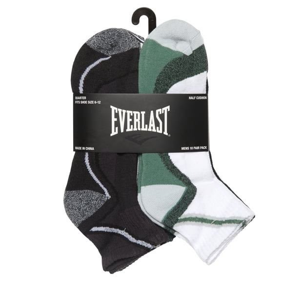 EVERLAST Men's 1/2 Cushion Quarter Socks- Assorted Colors (20 Pack)