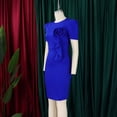 thumbnail image 3 of AURA Plus Size Bodycon Midi Dress Ruffle Detail High Waist Crewneck Short Sleeve Elegant Summer Office Dress with Zipper, 3 of 9