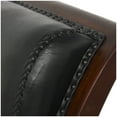 thumbnail image 6 of DecMode Teak Wood Upholstered Leather Chair & Ottoman Set with Scrollwork Arms and High Back, Black, 6 of 10
