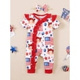 thumbnail image 2 of JYYYBF Baby Girls Independence Day Jumpsuit Short Sleeve Crew Neck Flag Balloon/Ice Cream Firework Print Ruffle Romper with Headband, 2 of 7