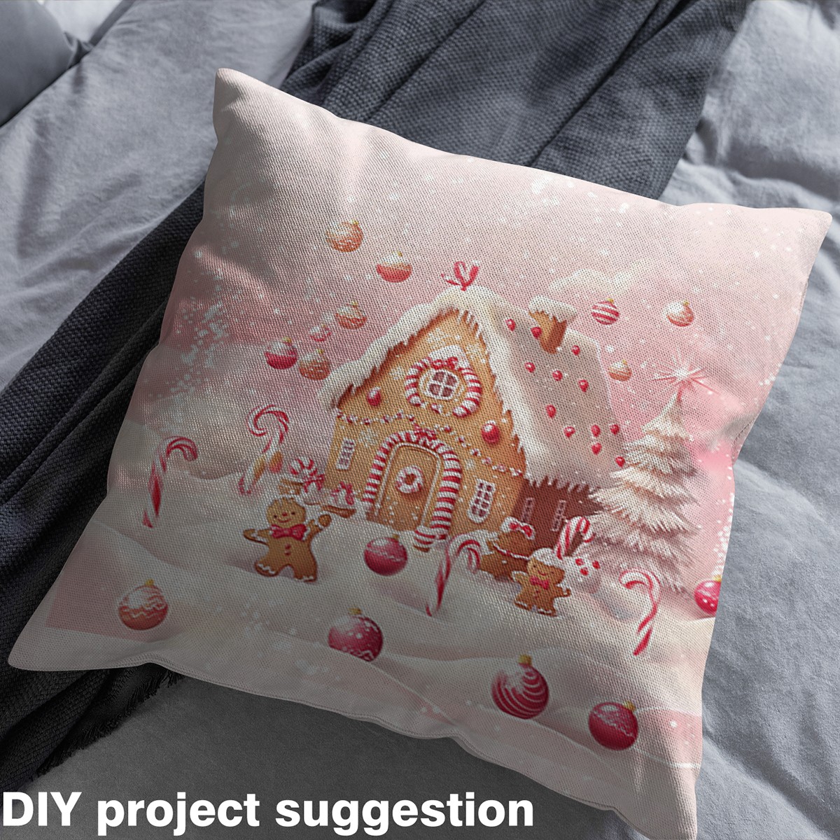 Castle Fairy Children Gingerbread House Fabric by the Yard 10 Yards,Candy Cane Room Decor Fabric by the Yard,Merry Christmas Fabric for Sewing,Lightweight Room Decor