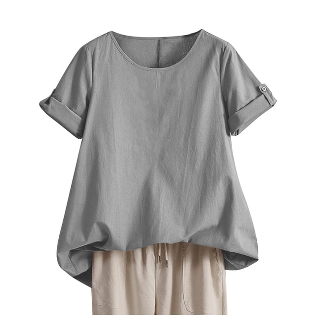 JIUKE Hauts d'Été pour Femmes T-Shirts à Manches Courtes Col Rond Blouses Amples Décontractées Tunique Habillée