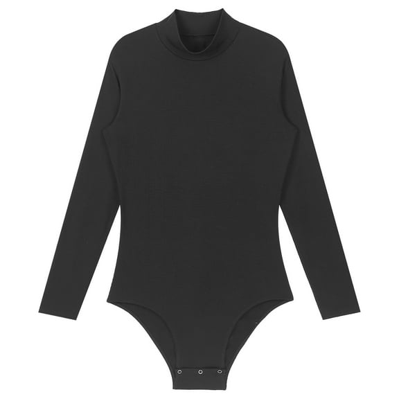 Miutii Men's Mock Neck Long Sleeve Bodysuit Leotard Tops Press Button Crotch Shirt One Piece Black L