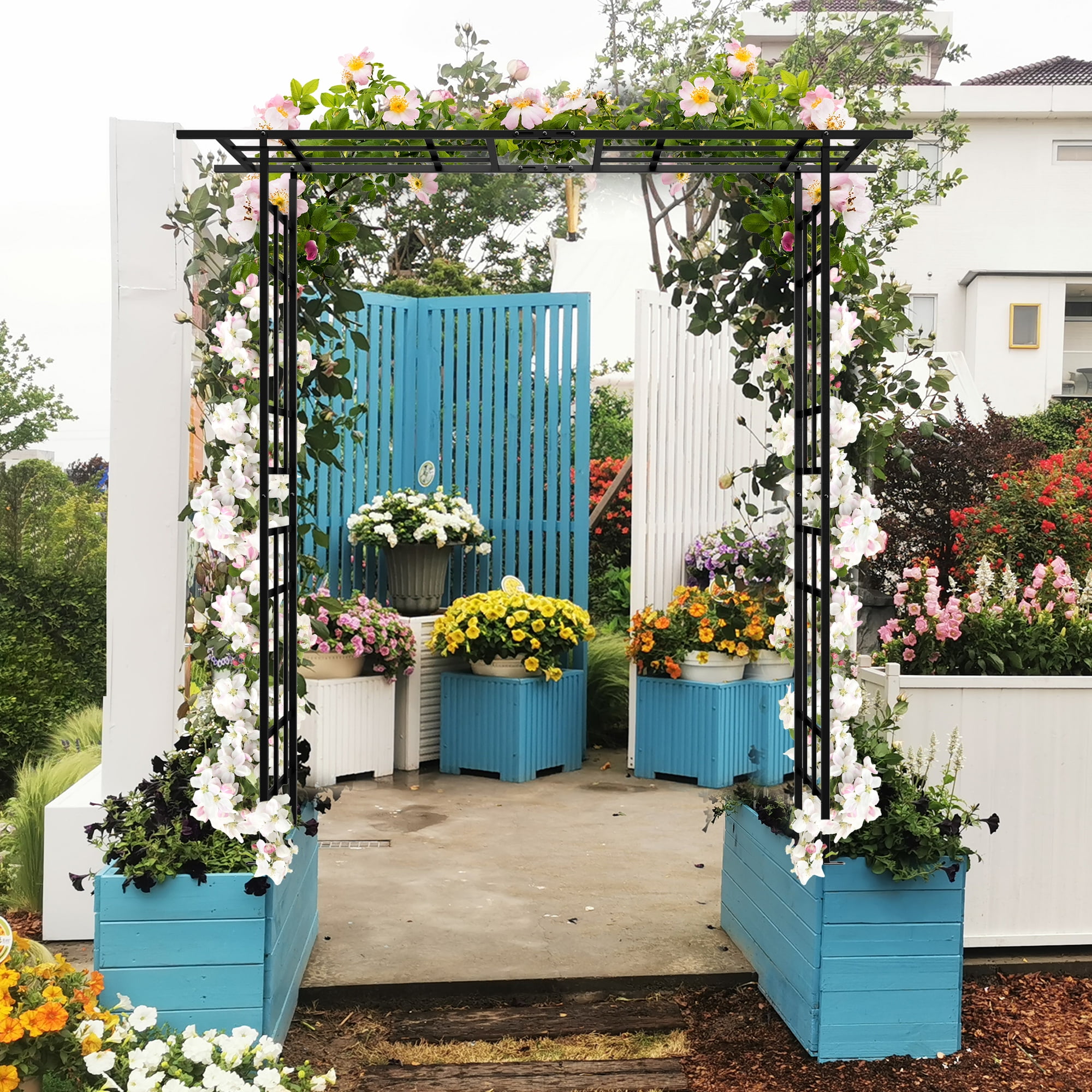 Miniyam Adjustable Metal Garden Arch for Climbing Plants, Durable Powder-Coated Trellis