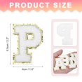 thumbnail image 2 of Parches de letras Uxcell Chenille P Parche para planchar Reparación decorativa Apliques con borde brillante Blanco 2.2", 2 of 7