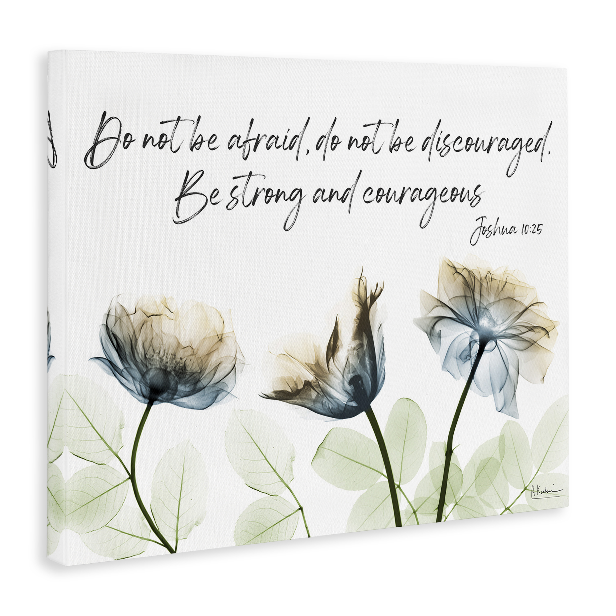 Stupell Industries Strong & Courageous Floral Religious Painting Gallery Wrapped Canvas Art Print Wall Art, 30 x 24