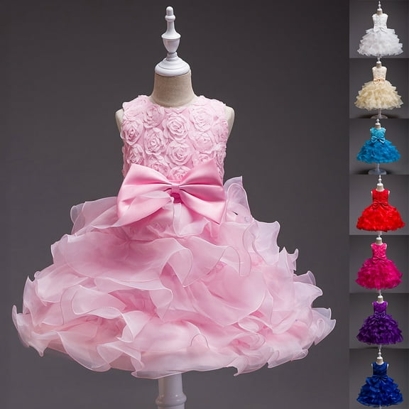 URMAGIC 3-10Y Child Girls Sleeveless 3D Lace Flower Princess Dress Ruffles Bridesmaid Wedding Birthday Dresses