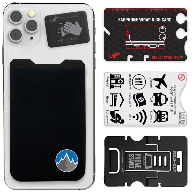 Gecko Travel Tech Phone Wallet - Stick On Card Holder Wallet for Cell Phones - Adhesive Card Pocket - MOUNTAIN